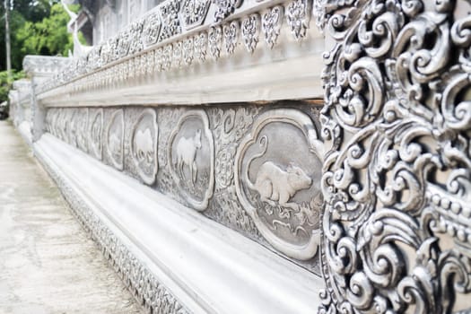 Silver lacquer frame of thai lanna zodiac in temple is a public place
