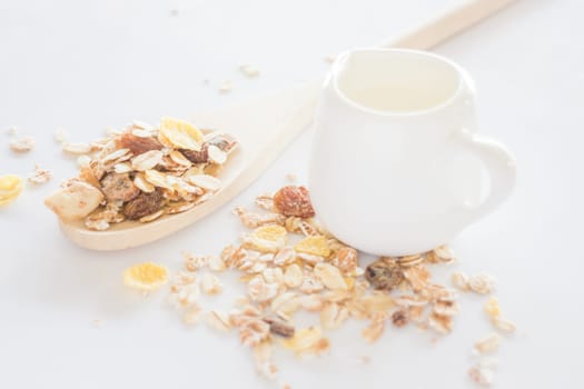 Meal set of muesli and milk, stock photo