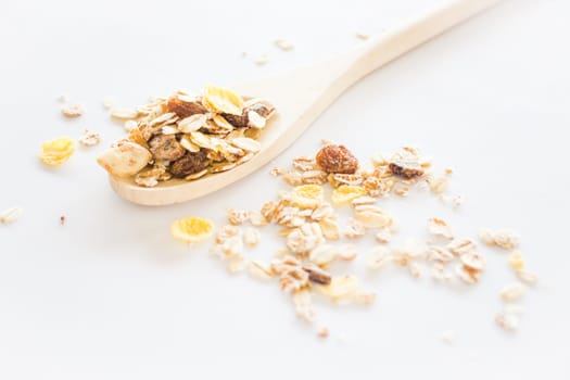 Crunchy muesli on clean white background , stock photo