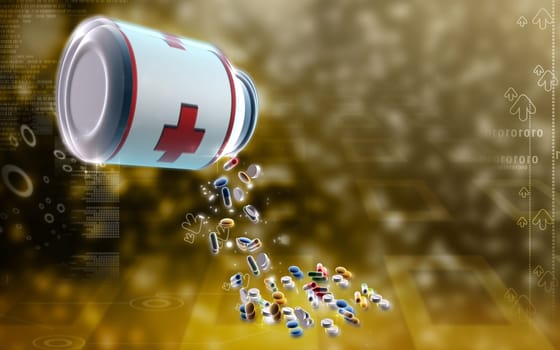 Digital illustration of capsule bottle in colour background