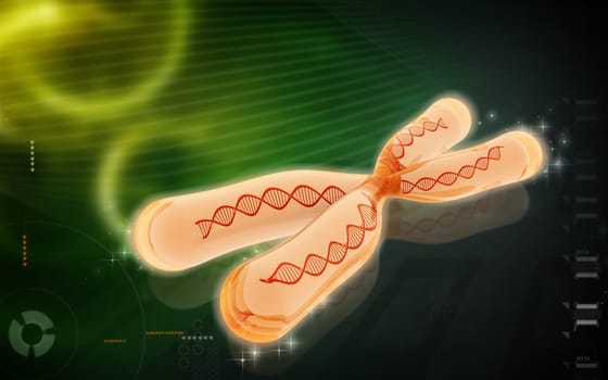 Digital illustration of chromosome in colour background