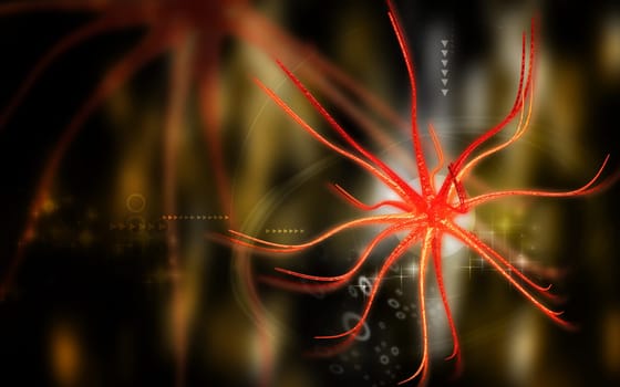 Digital illustration of neuron in colour background