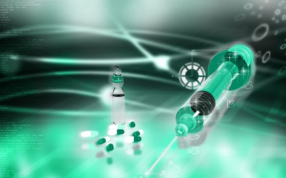 Digital illustration of syringe in colour background