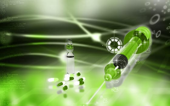 Digital illustration of syringe in colour background
