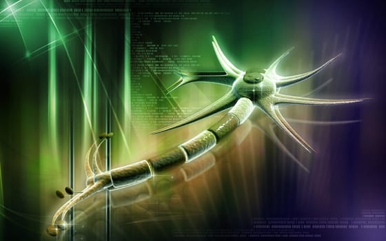 Digital illustration of neuron in colour background