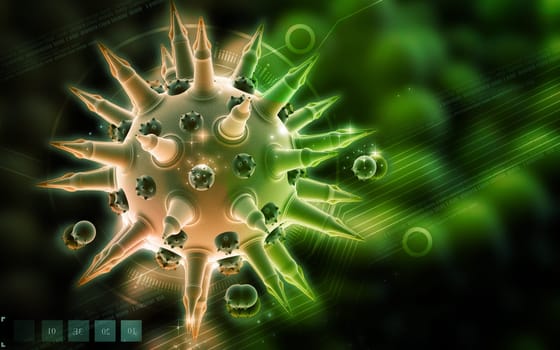 Digital illustration of Flu virus in colour background