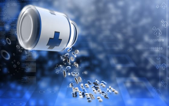 Digital illustration of capsule bottle in colour background