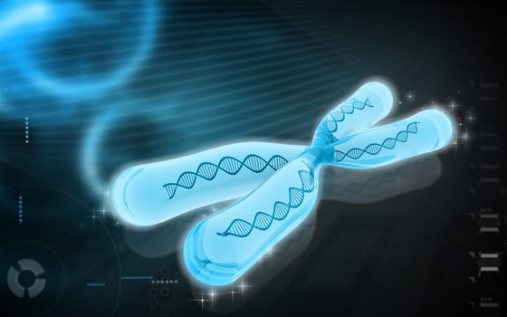 Digital illustration of chromosome in colour background