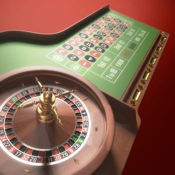 Playing roulette in the casino. Blur and glow effect added to the image.