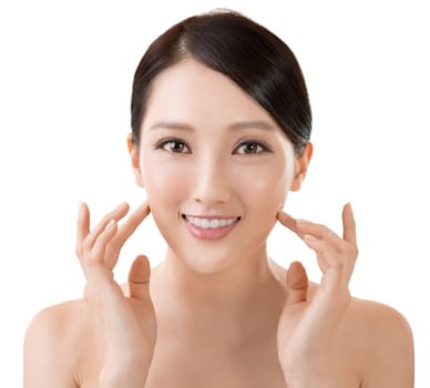Asian beauty face closeup portrait with clean and fresh elegant lady.