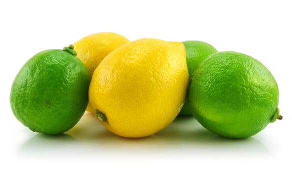 Ripe Lime and Lemon Isolated on White Background