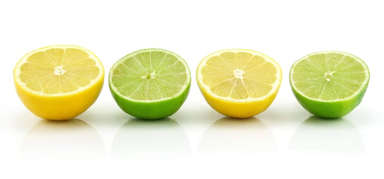 Ripe Sliced Lime and Lemon Isolated on White Background