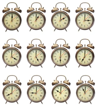 composite of all the hours of each day showing on alarm clocks
