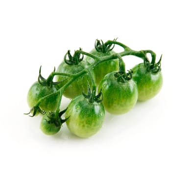 Ripe Wet Green Tomatoes Isolated on White Background