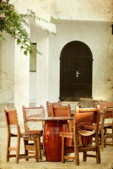Vintage photo of dining tables and chairs set