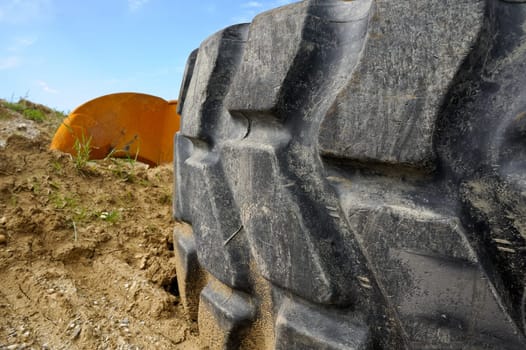 Profile of reserve tyres on construction site