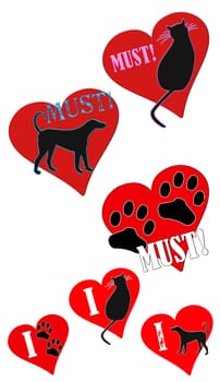 Fun clip art illustrations of Must Love Animals and I love animals concept.