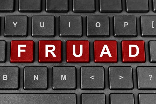 fraud red word on keyboard, Criminal Word Concept