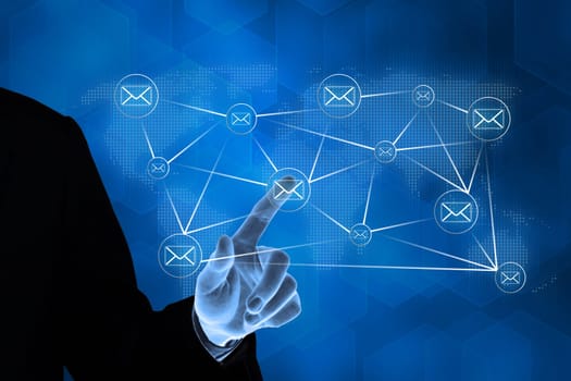 hand pushing mail with global networking concept