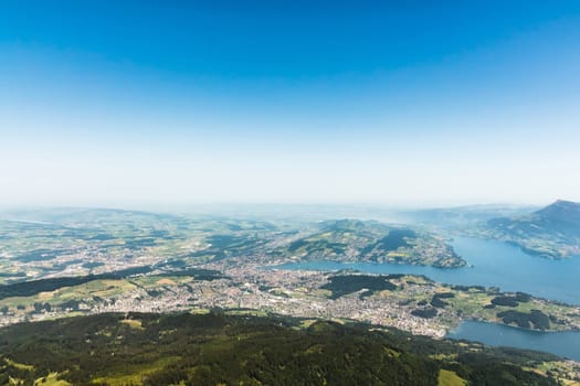 View from the mountain Pilatus at Lucerne, Switzerland, with copyspace