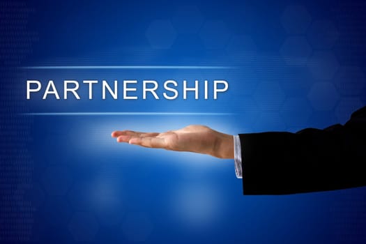 partnership button with business hand on a touch screen interface