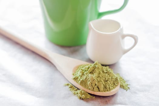 Hot green tea latte ingredient, stock photo