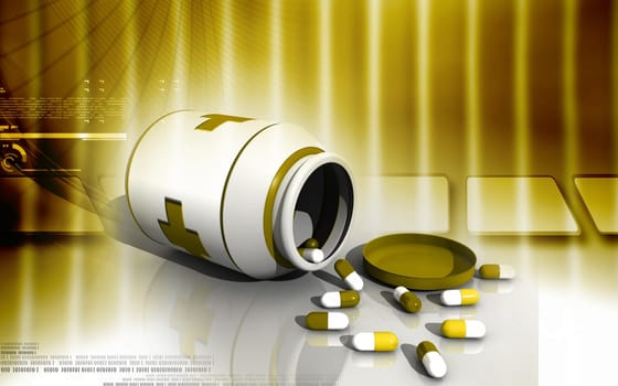 Digital illustration of capsule bottle in colour background