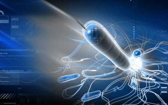 Digital illustration of cholera bacteria in colour background