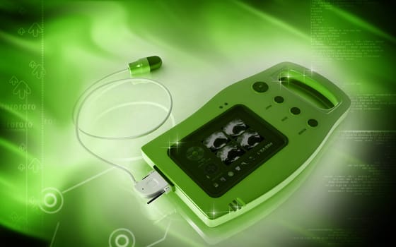 Digital illustration of palm bladder scanner in colour background