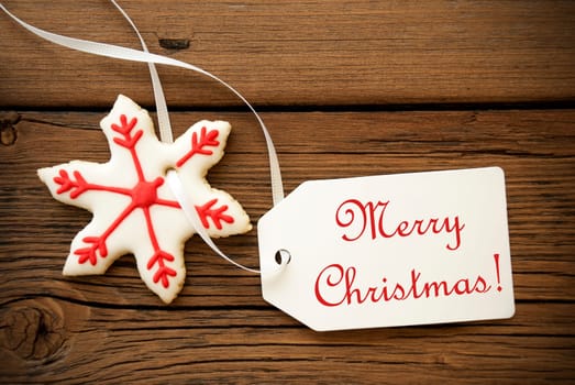 Merry Christmas on a Label with a red white Christmas Star Cookie