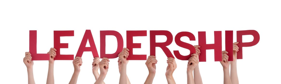 Many People Holding the Red Word Leadership, Isolated