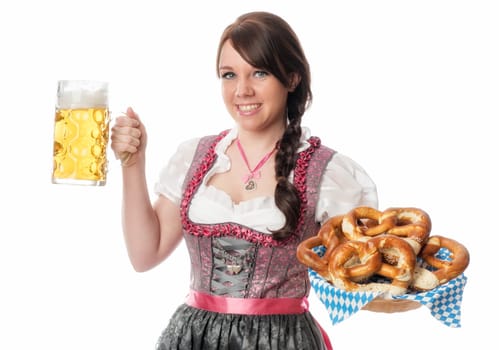 Girl with beer and pretzel