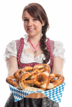 Bavarian girl with pretzels