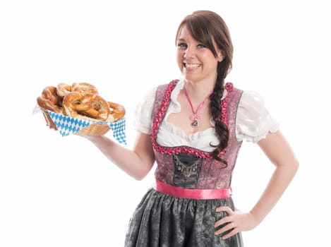 Bavarian girl with pretzels