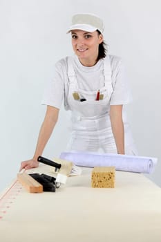 female painter posing