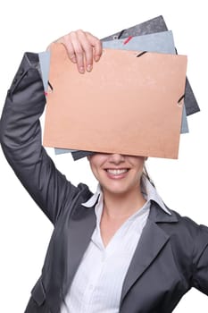 Office worker holding folders