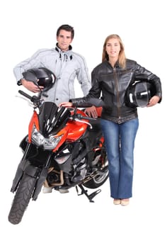 Couple with motorbike
