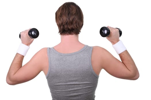 Rear shot of man using dumbbells