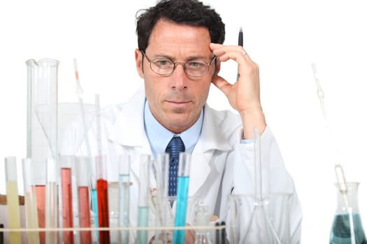 Scientist with test tube rack