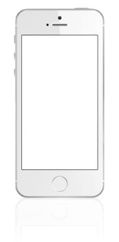 Smartphone with blank screen on white background