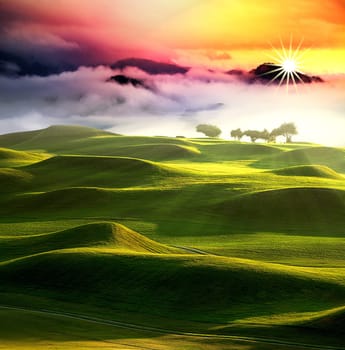 sunset in the mountains landscape for adv or others purpose use