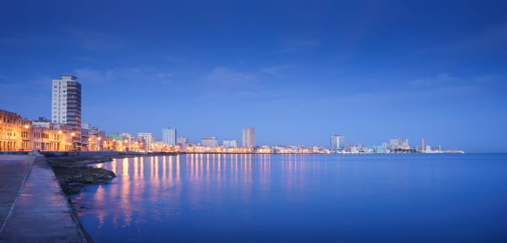 Tourism and travel destinations. Cuba, Caribbean sea, La Habana, Havana. View of skyline and buildings from malecon. Copy space