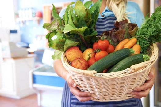 Close Up Of Fresh Produce In Basket At Farm Shop