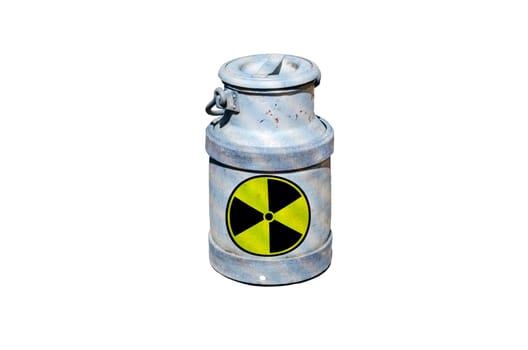 Barrel of radioactive waste,with warning signs in the barrel of radioactive waste,marked by radiation symbol.