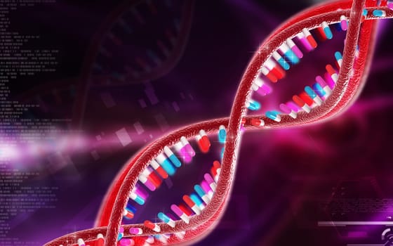 Digital illustration DNA structure in colour background