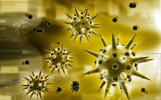 Digital illustration of Flu virus in colour background