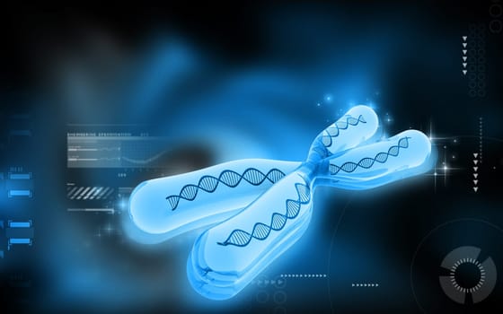 Digital illustration of chromosome in colour background