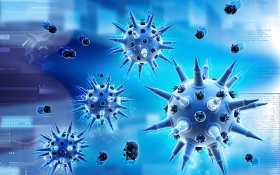 Digital illustration of Flu virus in colour background