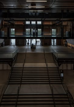 London, UK - Oct 13, 2023 - Main entrance of New Battersea Power Station. Beautiful view of the staircase, Success concept, Space for text, Selective focus.