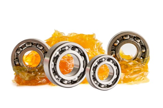 Ball bearing stainless with grease lithium machinery lubrication for automotive and industrial  isolated on white background.